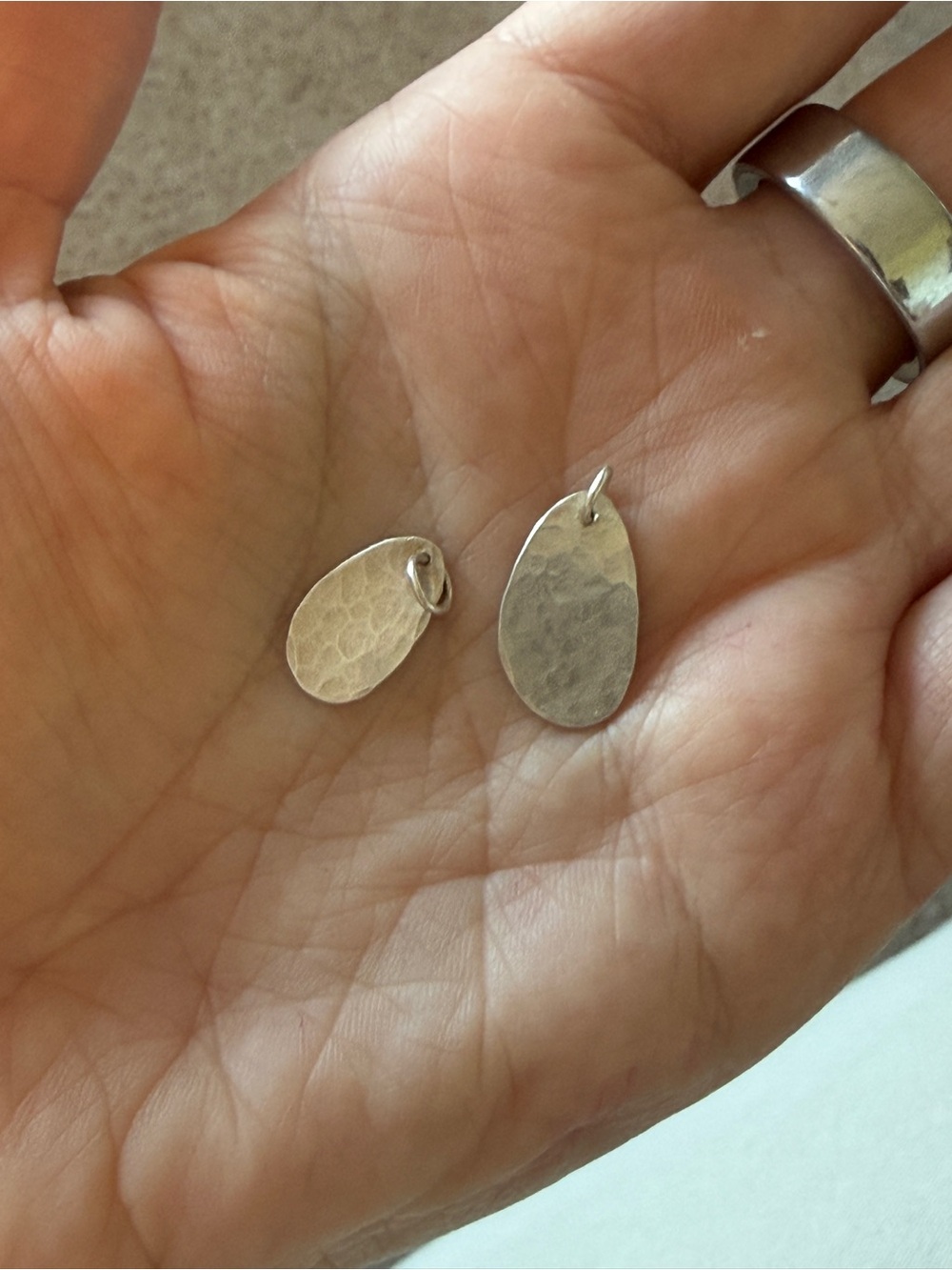 Sterling Silver Hammered Teardrop Charms - Silver